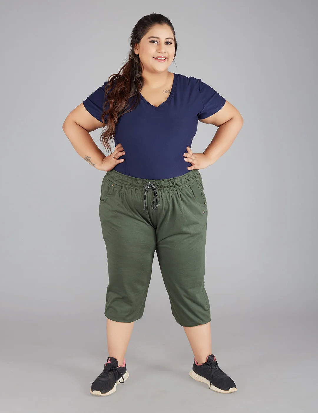 Plus Size Capris For Women - Cotton Capri Pants - Olive Green