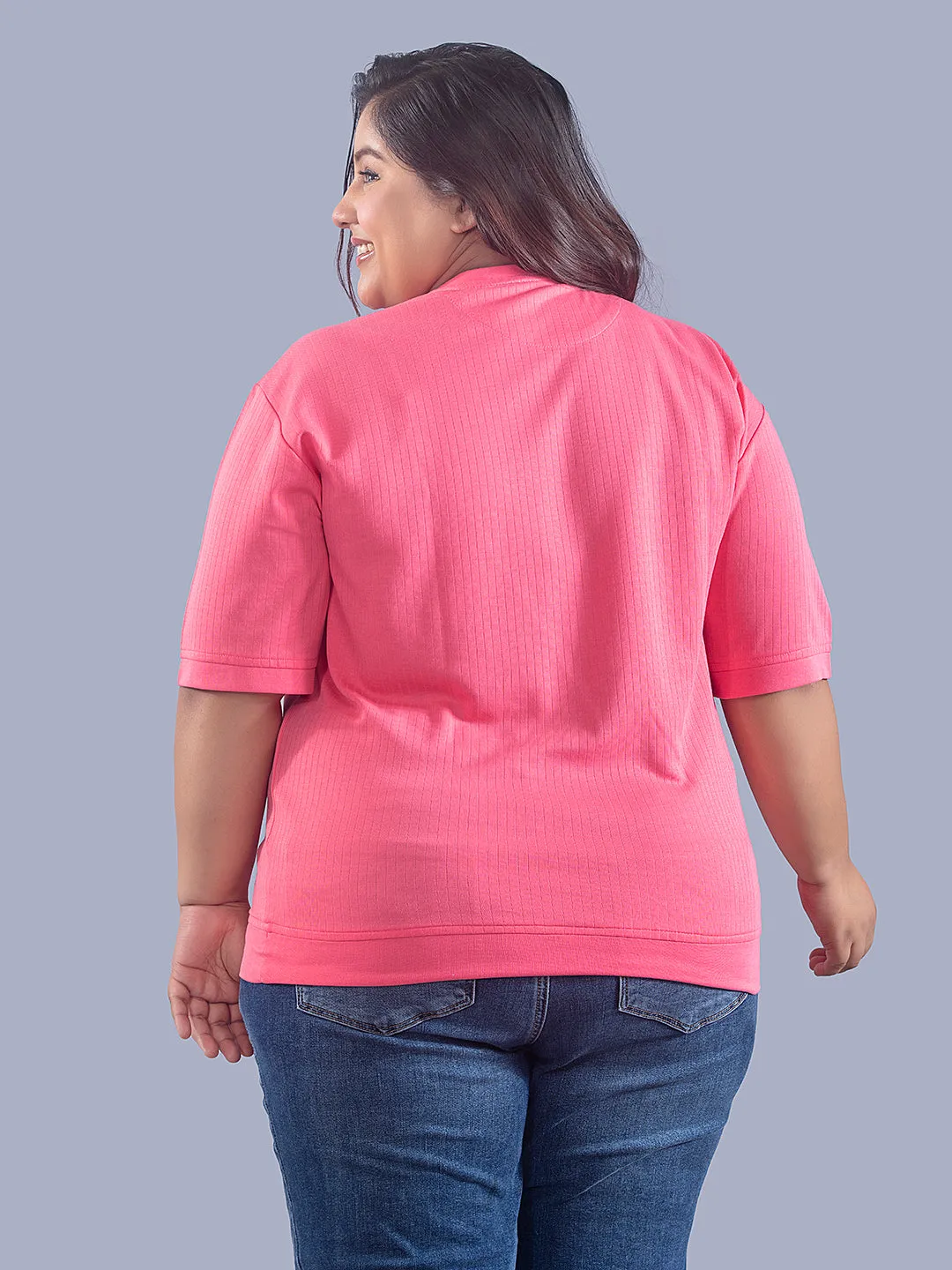 Plus Size Cotton Street Style T-shirts For Summer -Blush Pink