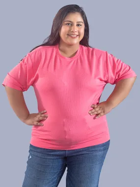 Plus Size Cotton Street Style T-shirts For Summer -Blush Pink