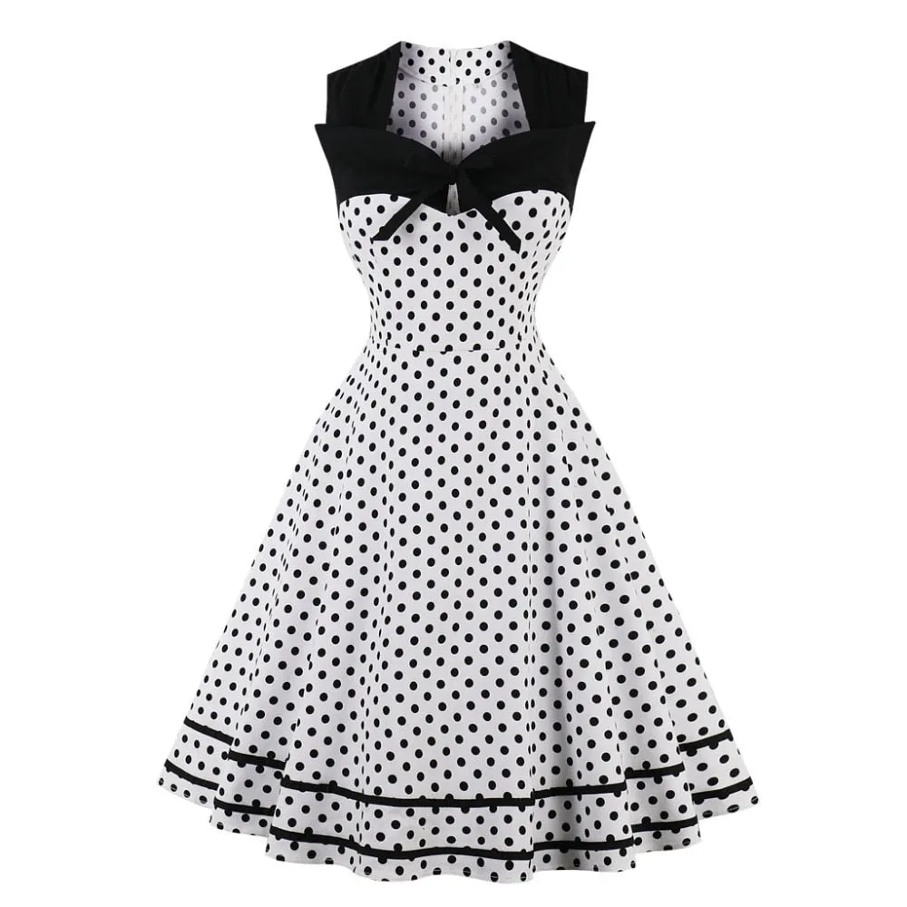 Polka Dot Women Retro Dress Female Sleeveless 1950s 60s