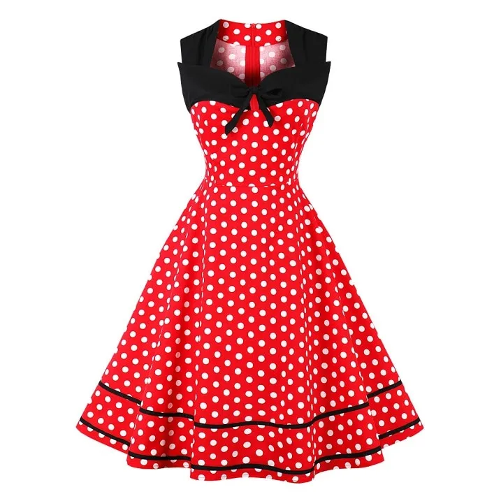 Polka Dot Women Retro Dress Female Sleeveless 1950s 60s