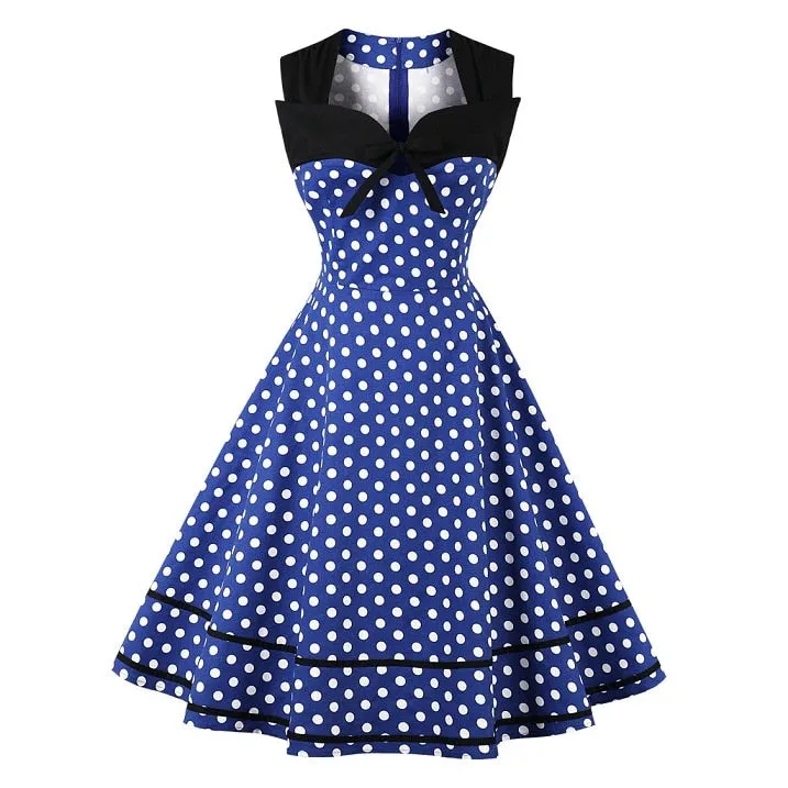 Polka Dot Women Retro Dress Female Sleeveless 1950s 60s