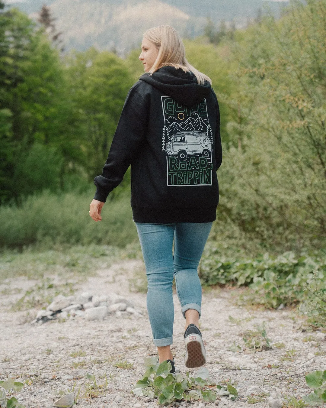 Road Trippin Organic Zip Hoodie - Black