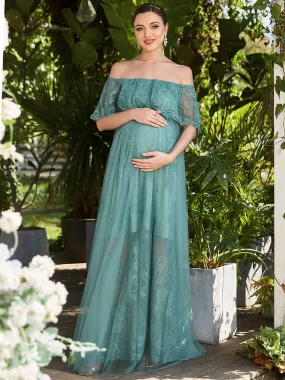 Short Ruffles Sleeves A Line Off Shoulder Wholesale Maternity Dresses