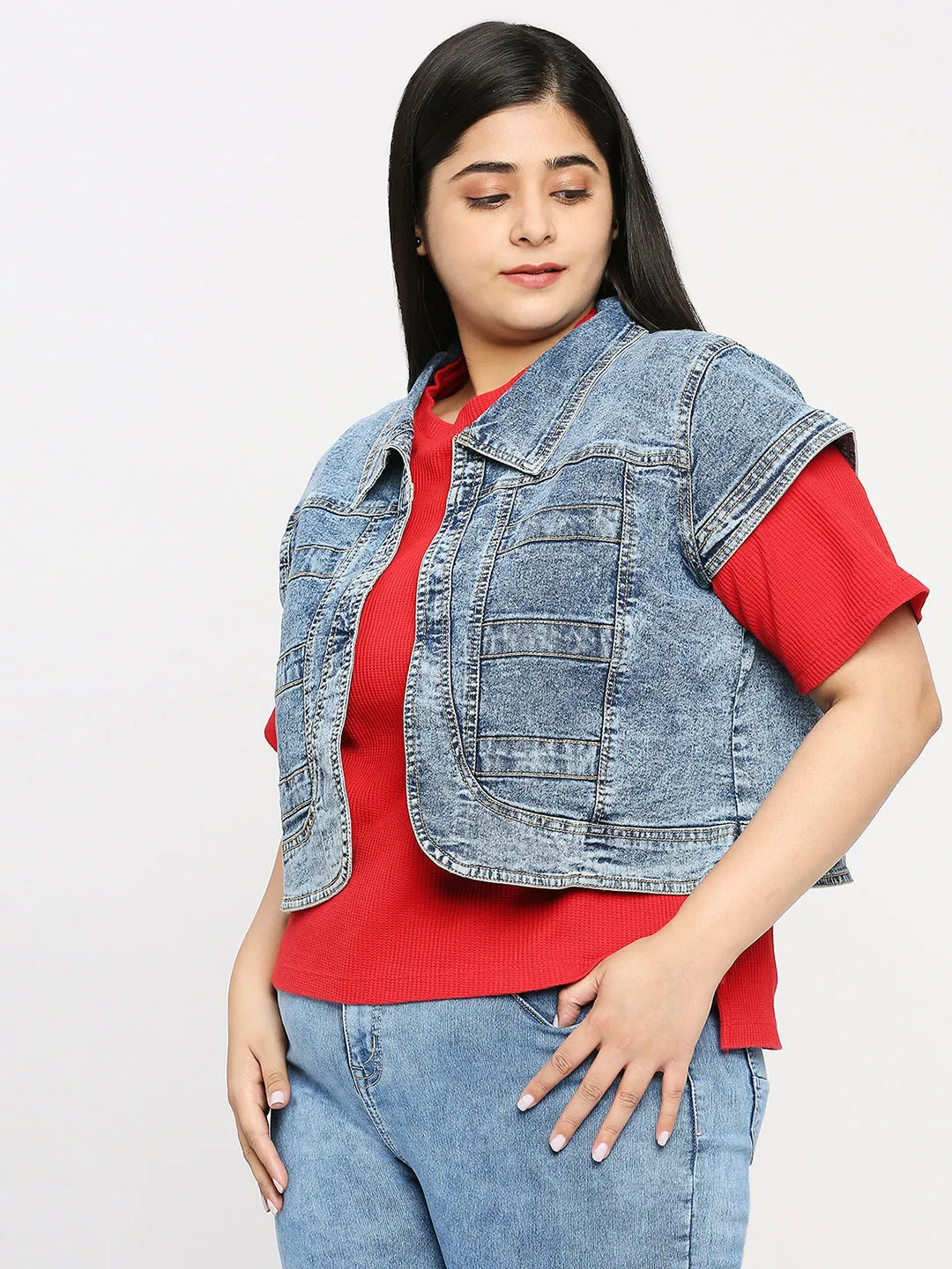 Style Quotient Plus Women Blue Denim Smart Casual Shrug