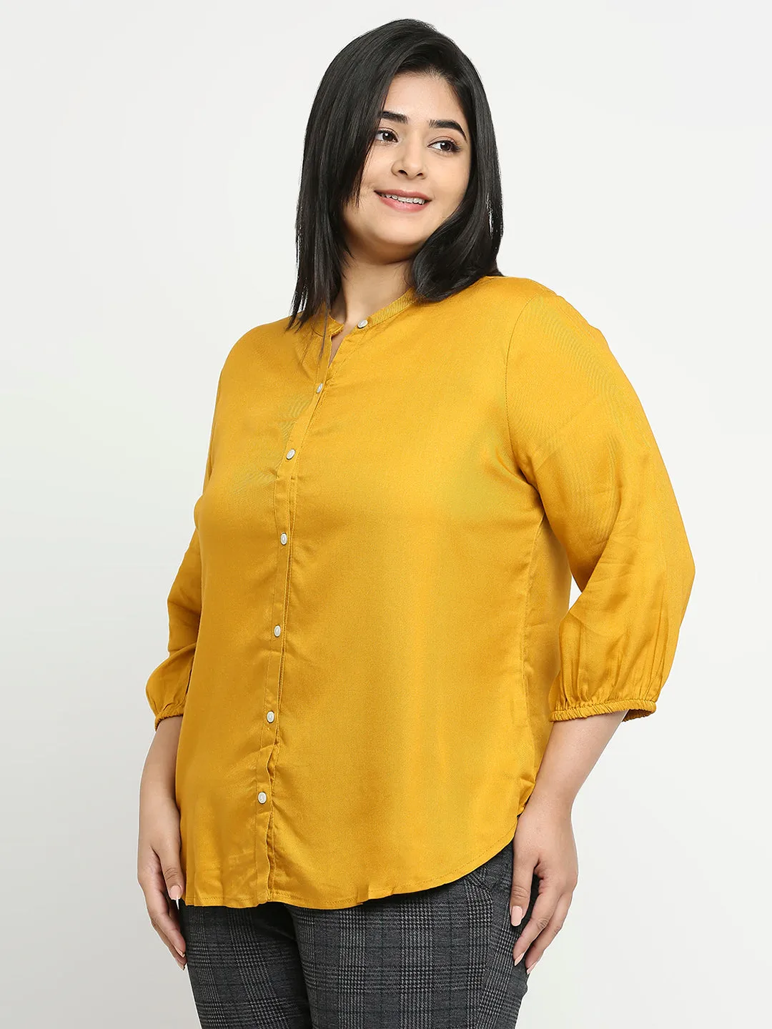 Style Quotient Plus Women Solid Mustard  Viscose Rayon Formal Shirt