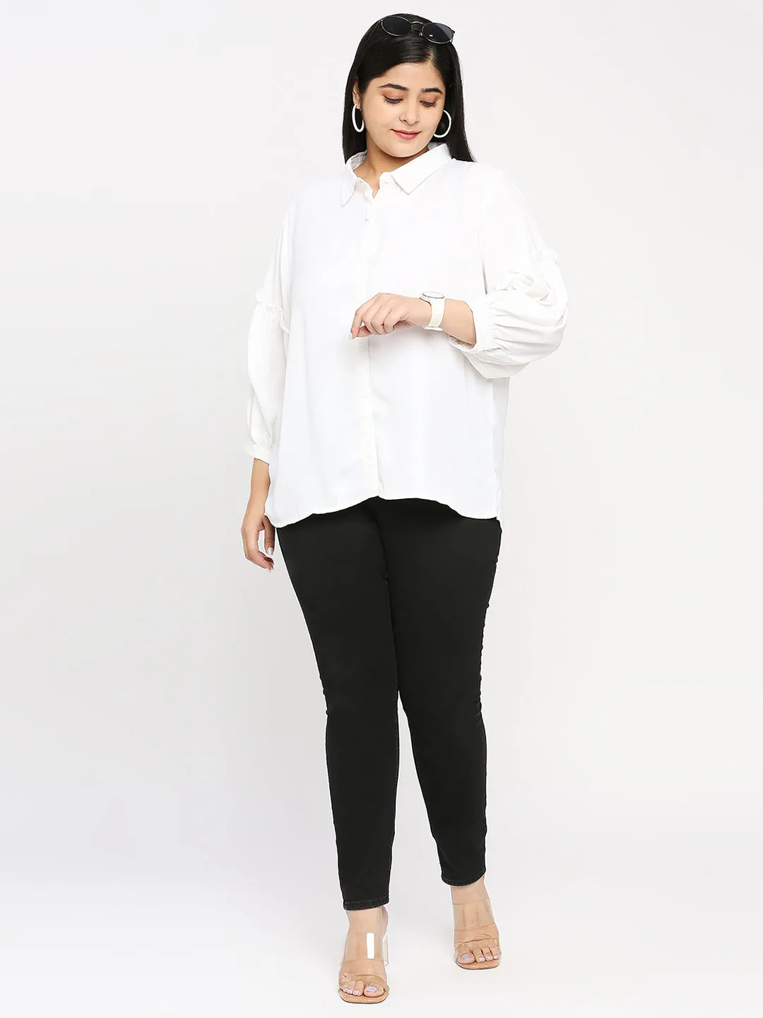 Style Quotient Plus Women Solid White Polyester Regular Formal Shirt