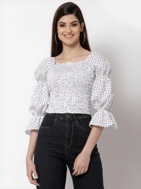 Style Quotient White Print Crepe Top