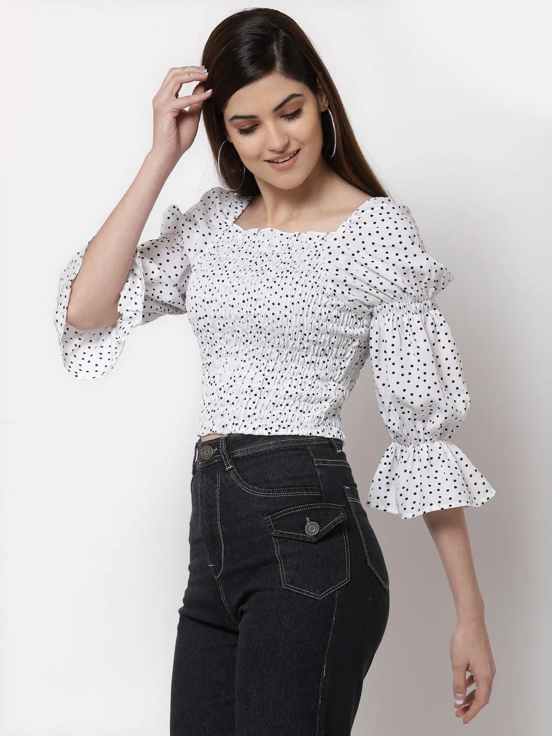 Style Quotient White Print Crepe Top