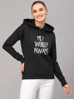 Style Quotient Women Black Printed Hooded Sweatshirt