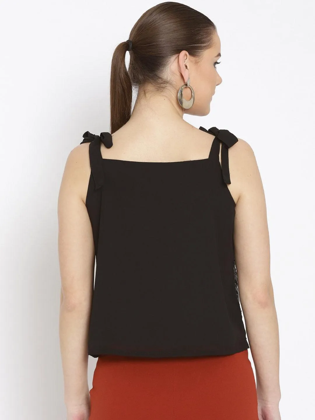 Style Quotient Women Black Shoulder Straps Embellished Fashion Tops