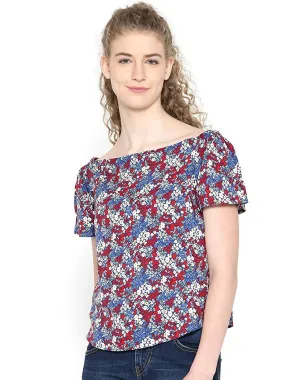 Style Quotient Women Blue Off-Shoulder Floral Fashion Tops