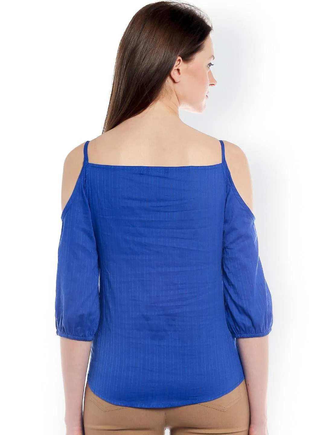 Style Quotient Women Blue Shoulder Straps Solid Fashion Tops