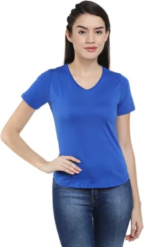 Style Quotient Women Blue V-Neck Solid Fashion Tshirts