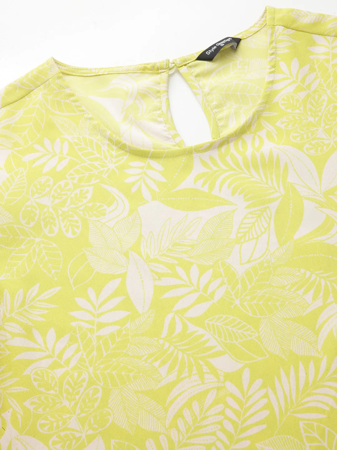 Style Quotient Women Lemon Yellow Floral Printed Polyester Regular Smart Casual Top