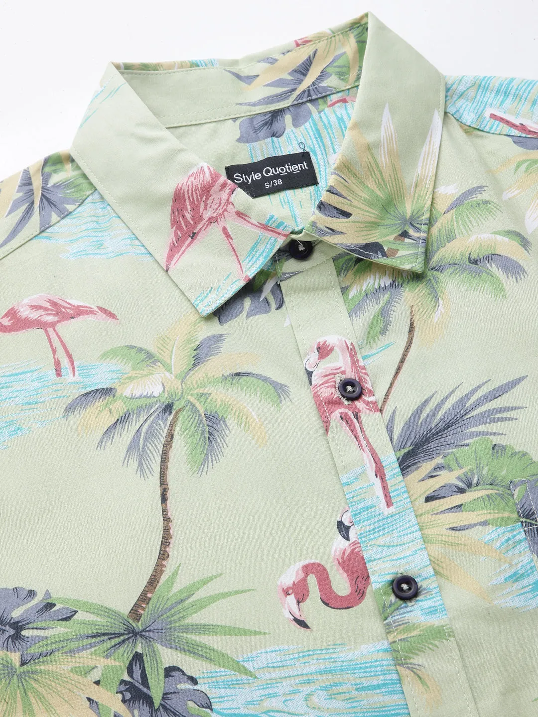 Style Quotient Women Light Green Tropical Print Oversize Smart Casual Shirt