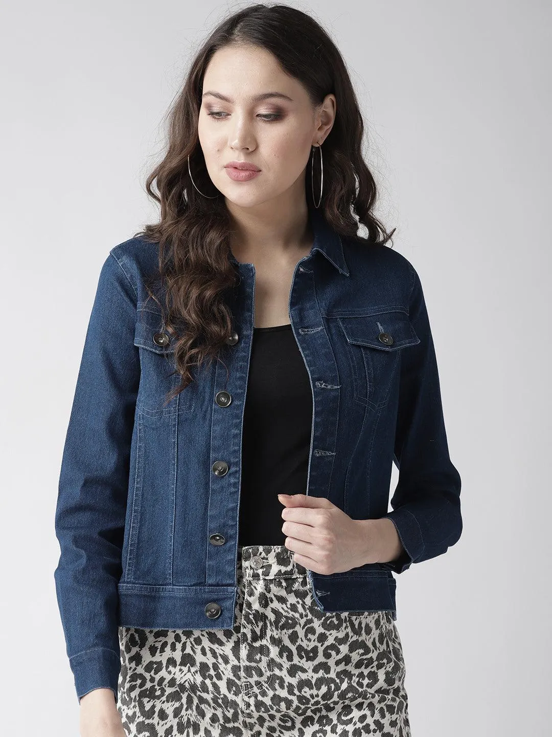 Style Quotient Women Light Wash Denim Smart Casual Jacket