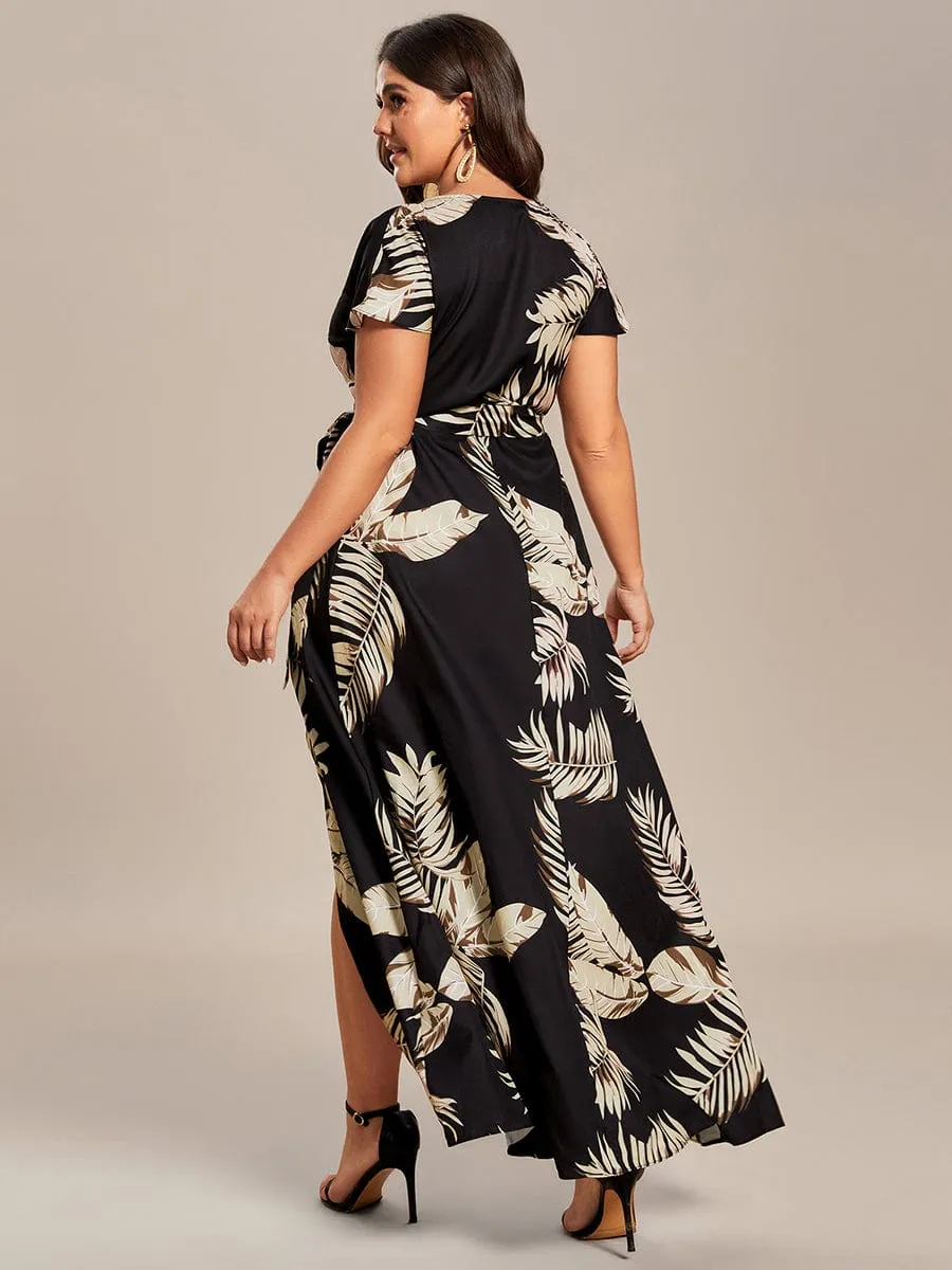 Summer One-Piece Printed Short Sleeve Tie-Waist Wedding Guest Dress