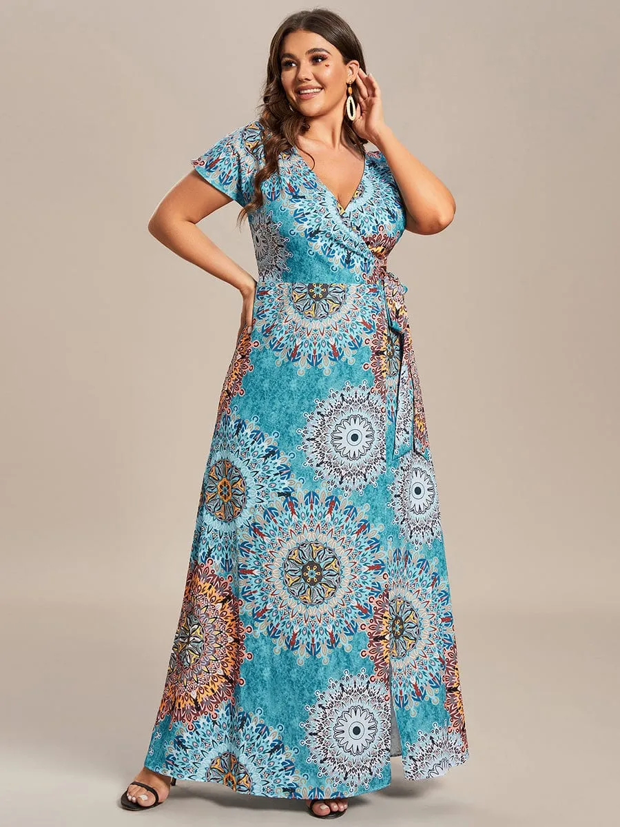 Summer One-Piece Printed Short Sleeve Tie-Waist Wedding Guest Dress