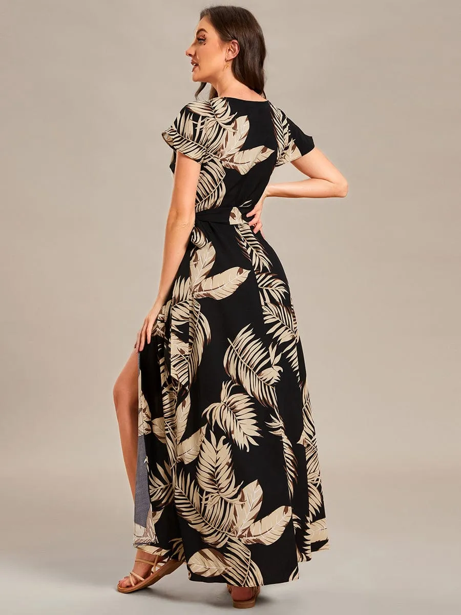 Summer One-Piece Printed Short Sleeve Tie-Waist Wedding Guest Dress