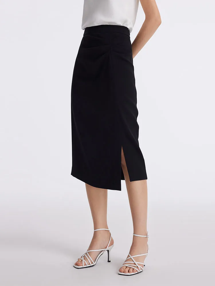 Triacetate Slit Ruched Women Half Skirt