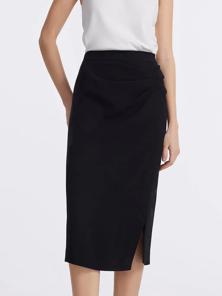 Triacetate Slit Ruched Women Half Skirt