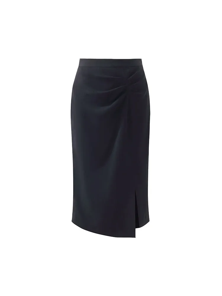 Triacetate Slit Ruched Women Half Skirt