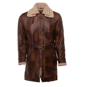 Timeless Vintage-Style 3/4 Length Leather Trench Coat with Cozy Sherpa Lining