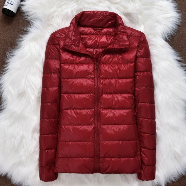 Winter Women Ultralight Thin Down Jacket White Duck Down Hooded Jackets Long Sleeve Warm Parka Portable Outwear