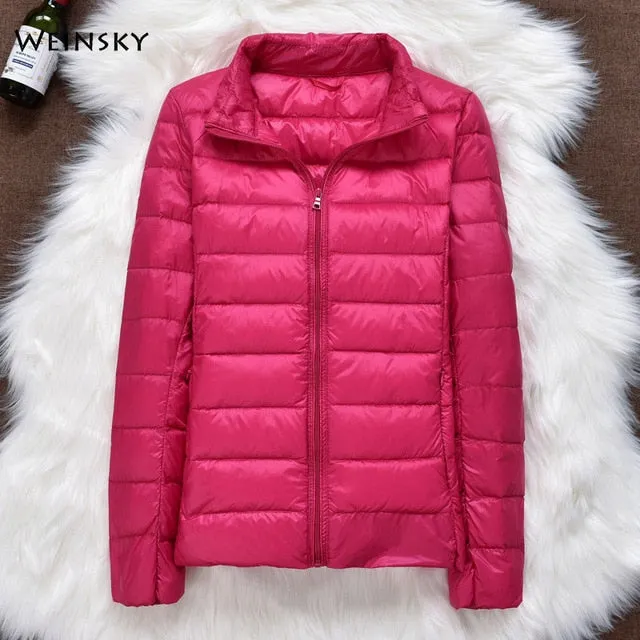 Winter Women Ultralight Thin Down Jacket White Duck Down Hooded Jackets Long Sleeve Warm Parka Portable Outwear