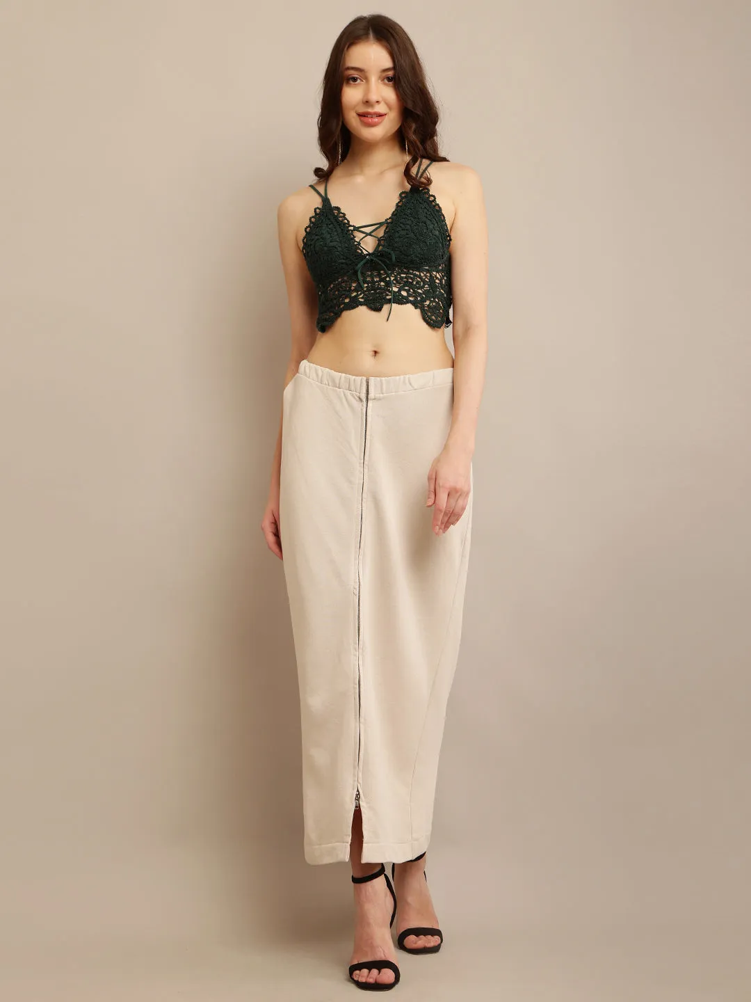 Women Beige Maxi Skirt