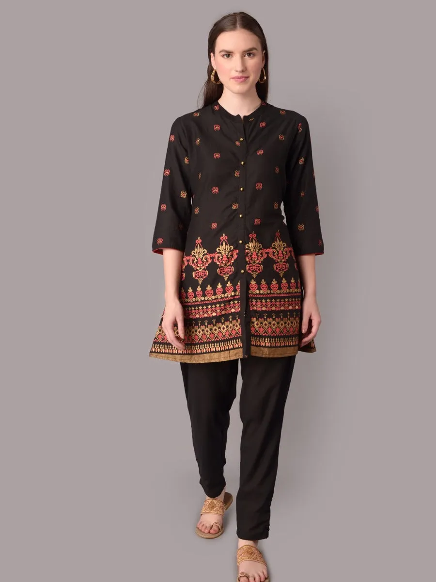 Women Black Ornamental Print Tunic