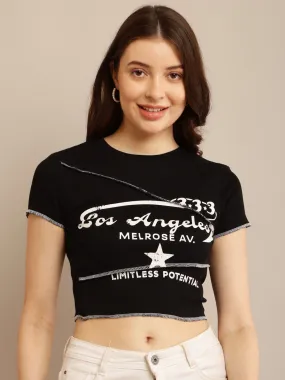 Women Black Short Sleeve Crop