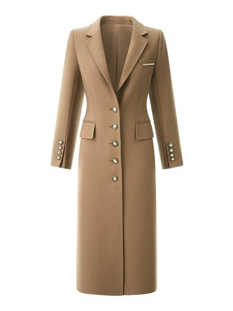 Women Brown Single Breasted Long Trench Coat