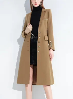 Women Brown Single Breasted Long Trench Coat