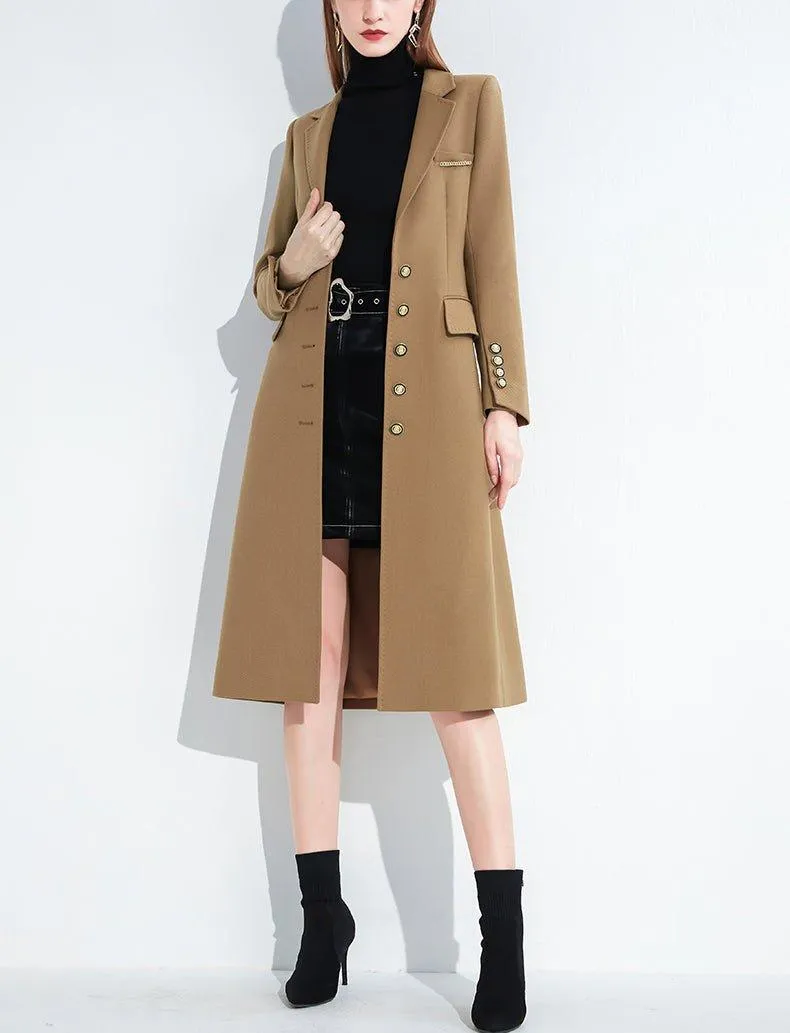 Women Brown Single Breasted Long Trench Coat