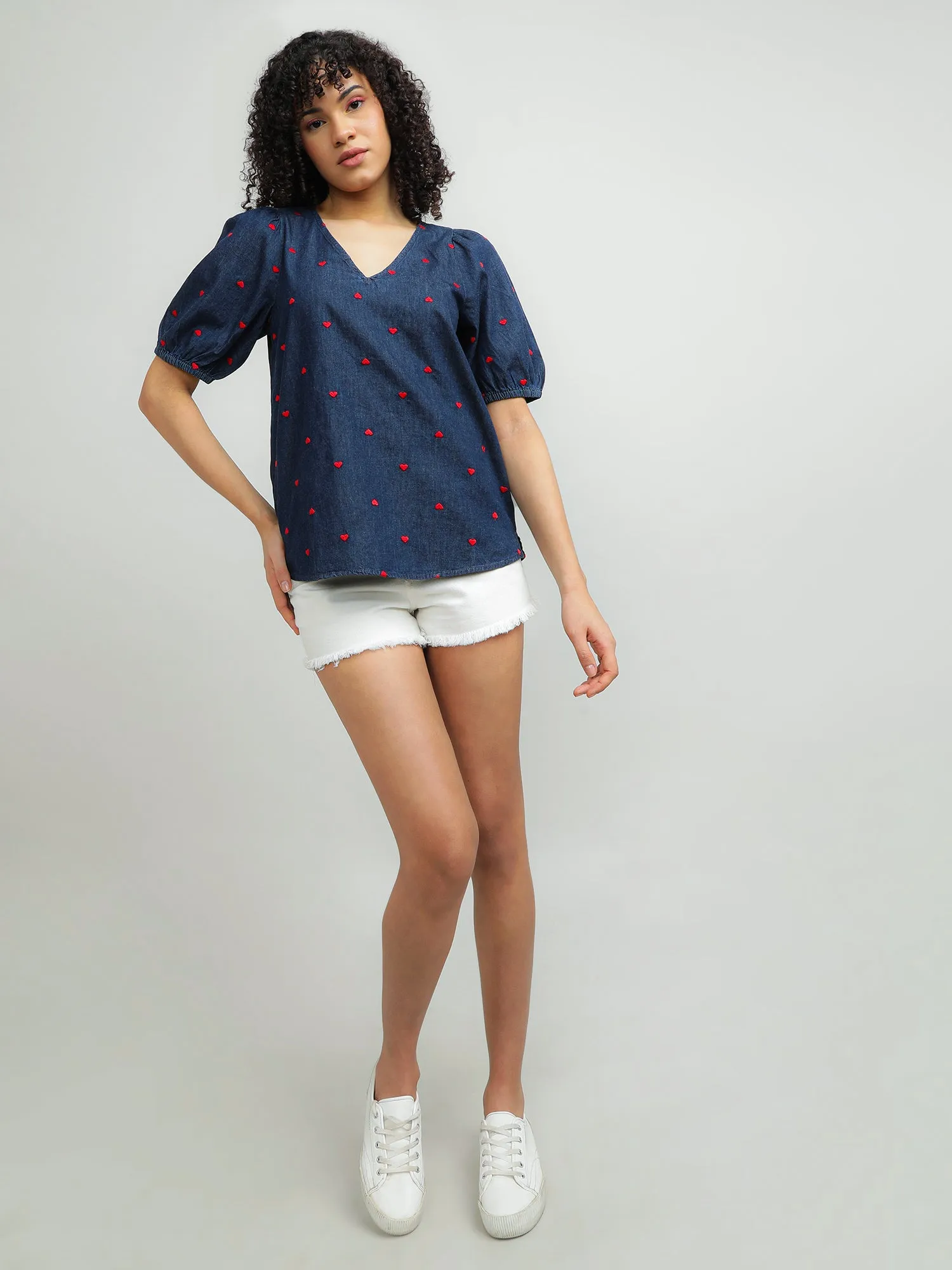 Women Cotton Navy Casual Top