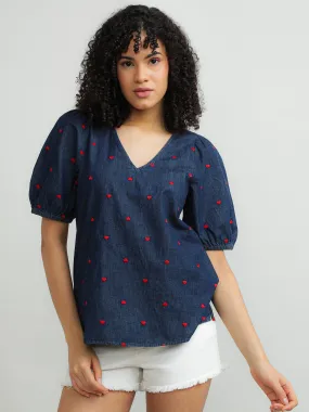 Women Cotton Navy Casual Top