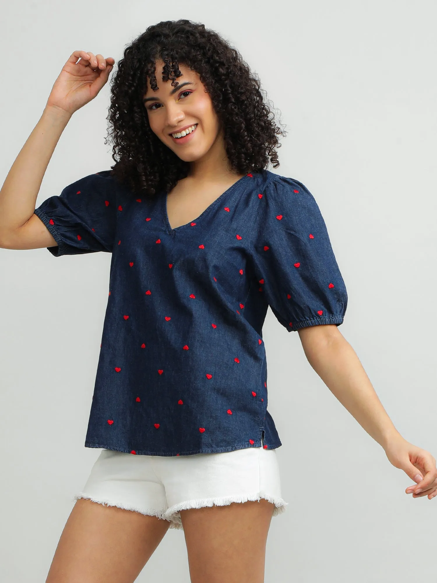 Women Cotton Navy Casual Top