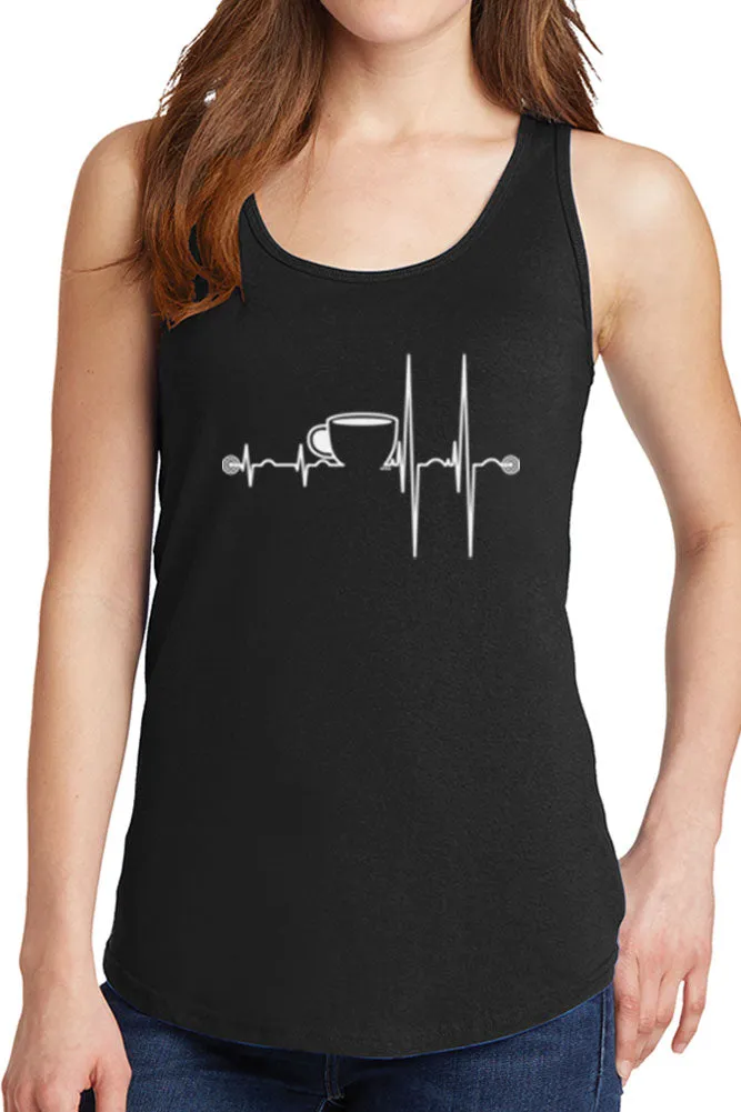 Women's Heartbeat with Coffee Core Cotton Tank Tops -XS~4XL