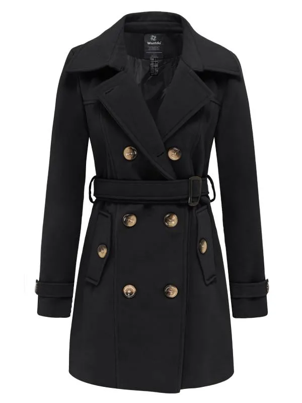 Women's Pea Coat Double Breasted Winter Trench Jacket