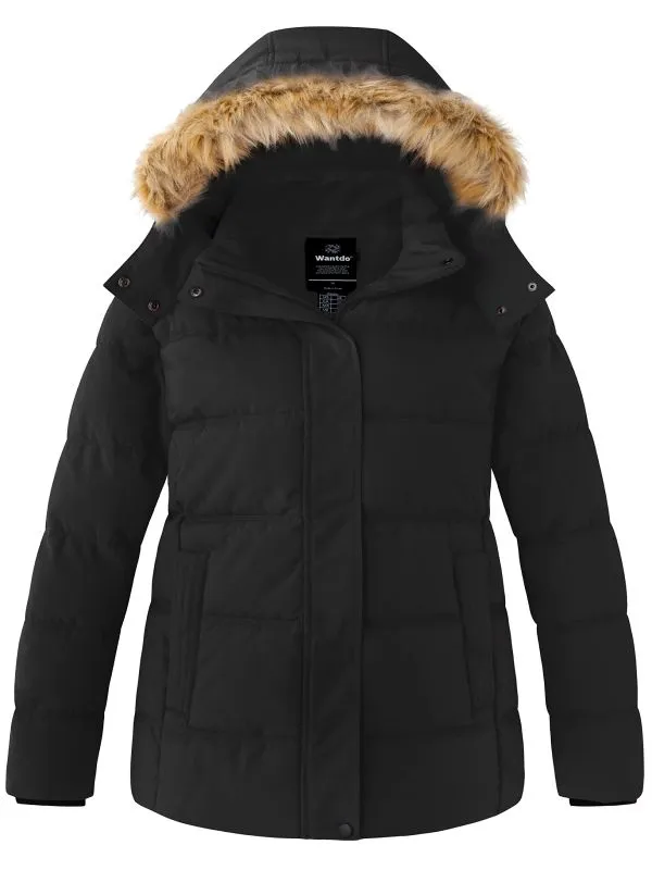 Women's Plus Size Winter Coat Quilted Puffer Jacket with Removable Hood Recycled Polyester